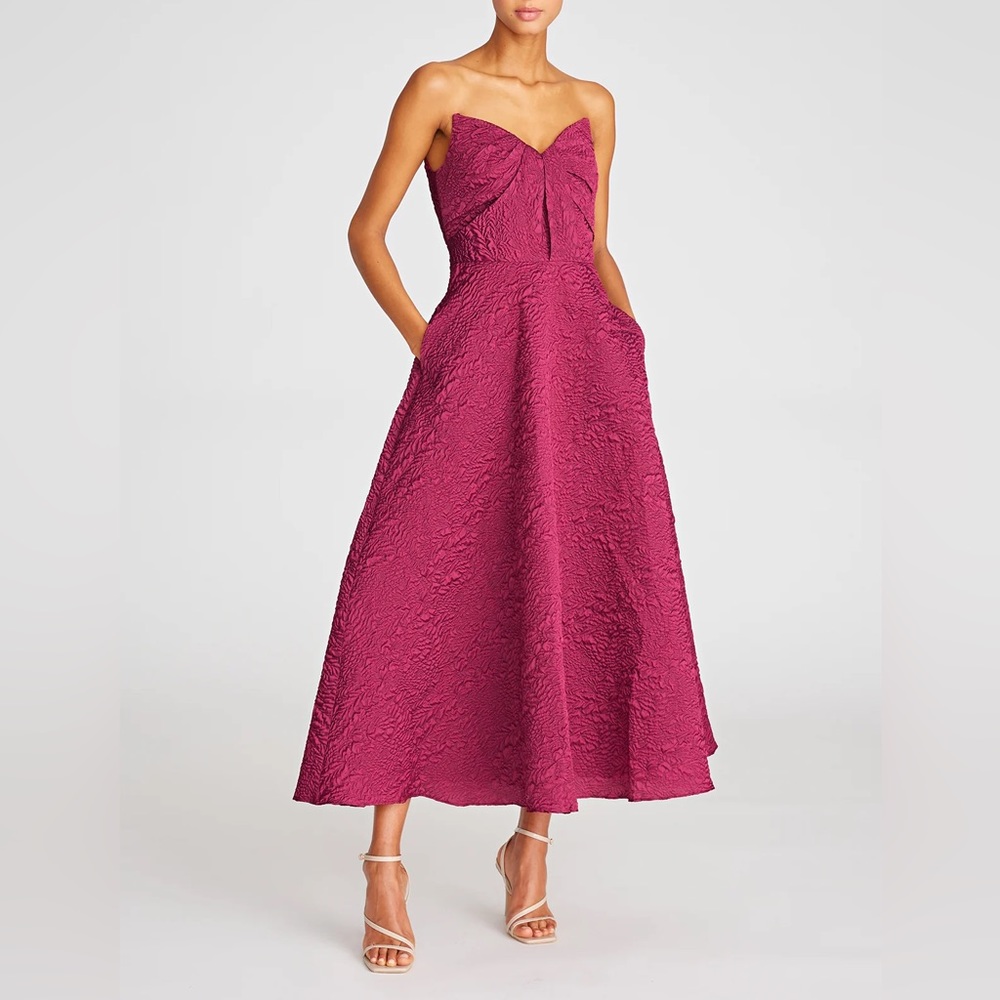 Theia Ellie Crinkle A-Line Midi Dress in Wineberry